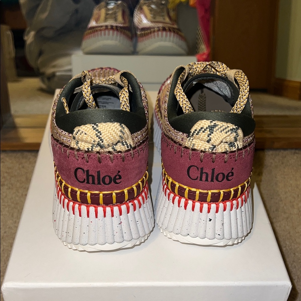 CHLOE NAMA MULTICOLOR COFFEE BROWN WOVEN PLATFORM SNEAKERS IN SIZE 38 EU - Picture 9 of 17